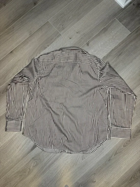 Lauren Ralph Lauren Striped Button Down Shirt Brown White Cotton Sz L - Picture 2 of 8